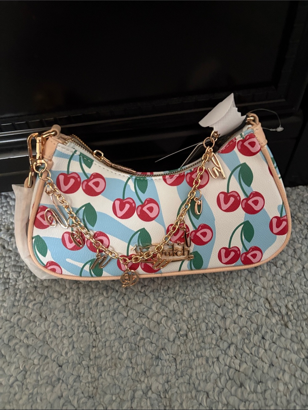 Von Dutch White Mini Shoulder Bag with Pink Cherry Print and Gold Hardware - Picture 7 of 11